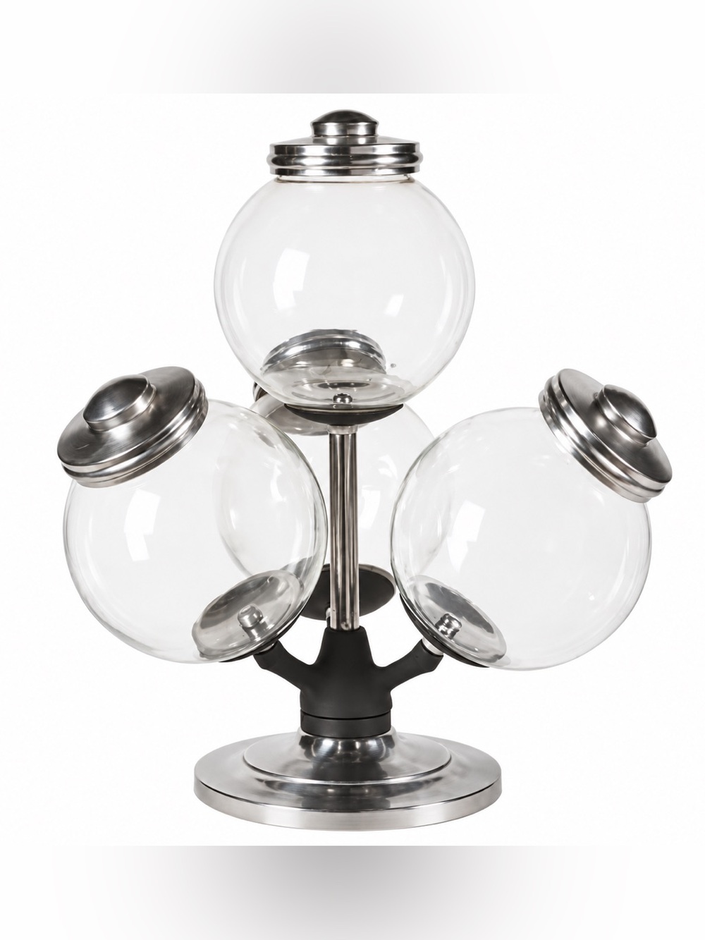 Kathy Kuo Revolving 4 Piece Argentinean Vintage Glass Candy Jars - Brand New